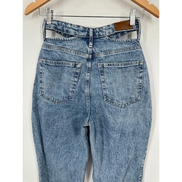Hollister Social Tourist Ultra High Rise Straight Leg Jeans Cut-Out Waist, Blue - Picture 10 of 13